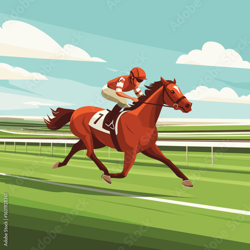 Vibrant Horse Racing Scene with Jockey in Action