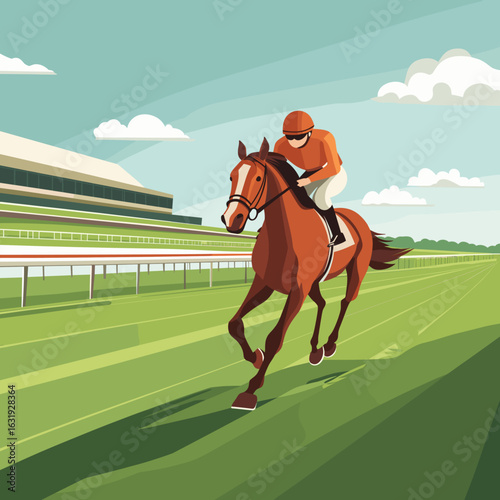 Vibrant Horse Racing Scene with Jockey in Action