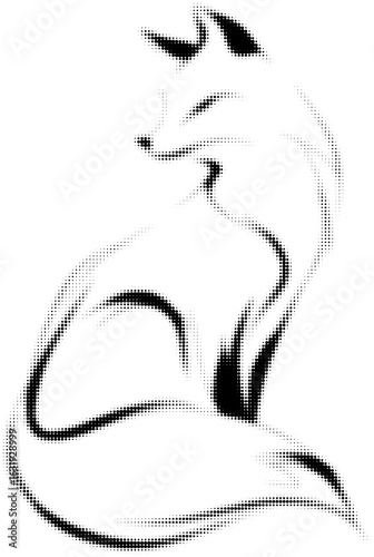 Stylized black and white fox illustration using halftone dot pattern art