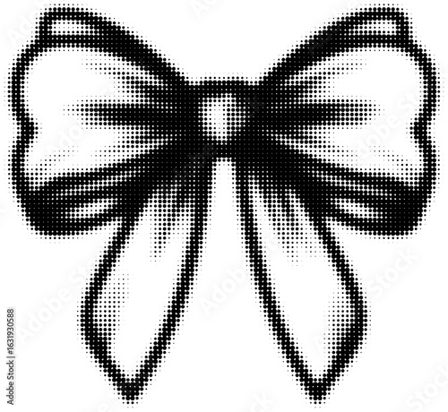 Black and white halftone image of a bowtie with a dotted texture design