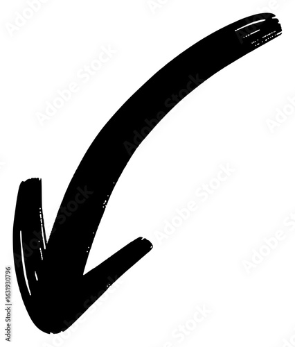 Black Hand Drawn Arrow Pointing Down and Left