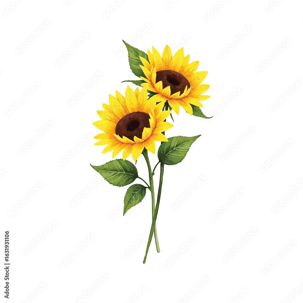 Obraz premium watercolor sunflower with leaves