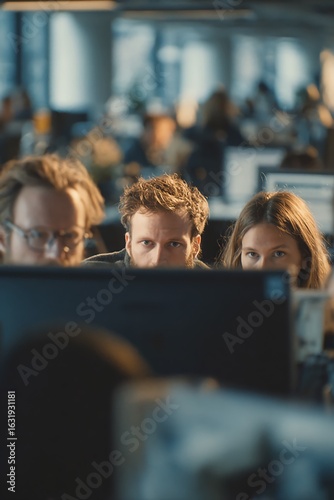 Wallpaper Mural The team sits in front of the computer and thinks about the solution Torontodigital.ca