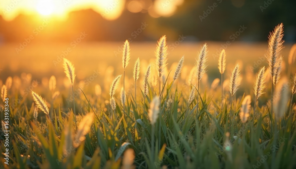 Fototapeta premium Golden Hour Fluffy Fur Coat in Swaying Grass Luxurious Nature Texture and Background