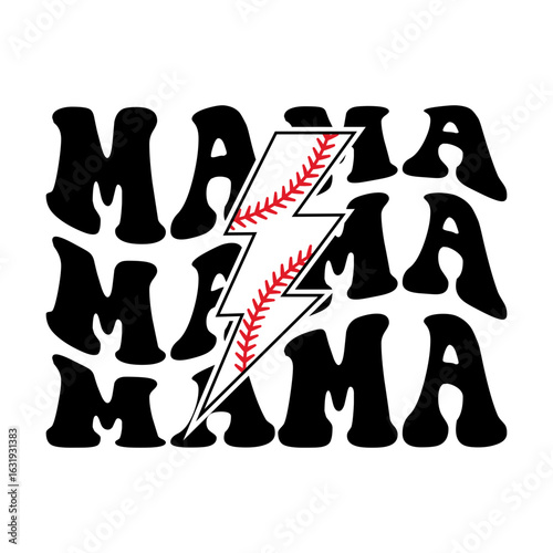 Mama, baseball lightning bolt, softball, cheer mom svg cut file. Isolated vector illustration.