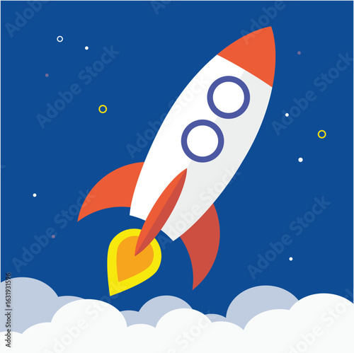 Rocket launch. Flat design style vector illustration. Startup business concept.