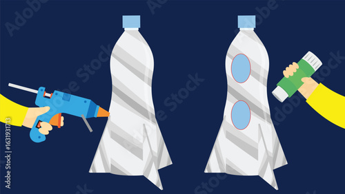 Vector illustration of a man holding a gun and a bottle of water