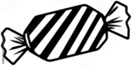 Striped black and white candy wrapper icon, simple sweet illustration
