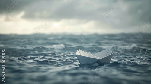 Wallpaper Mural Fragile Hope: A Paper Boat Navigating the Tempestuous Sea of Challenges Torontodigital.ca