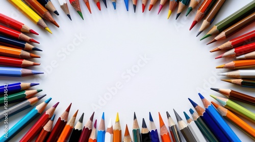Wallpaper Mural Vibrant Array of Colored Pencils Forming a Frame on Pristine White Surface Torontodigital.ca