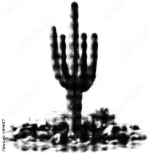 Black and white halftone of cactus resembling a hand gesture