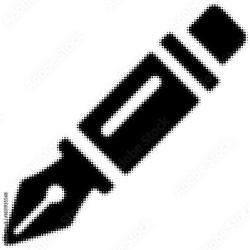 Black and white stencil of a fountain pen nib with dotted pattern