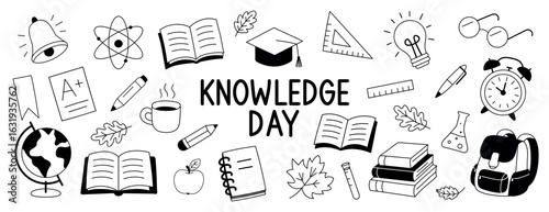 Knowledge day set. Back to School. Simple doodle illustration, object isolated on white background