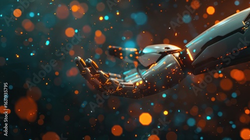 Wallpaper Mural Futuristic robot hand reaching out amidst glowing particle effects in cyberspace Torontodigital.ca