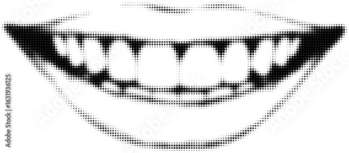 Grinning mouth in black and white halftone closeup, abstract digital art