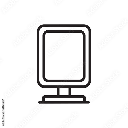  A line drawing of a vertical monitor on a stand.