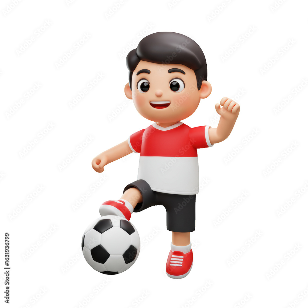 3D cartoon boy kicking a soccer ball, cheerful expression, sports illustration. isolated on a transparent background, png, cutout 3D cartoon boy kicking a soccer ball, cheerful expression, sports illustration. isolated on a transparent background, png, cutout
