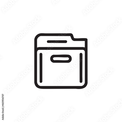 A black and white line drawing of a filing cabinet drawer.