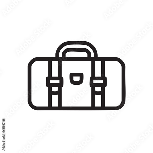 A simple line drawing of a duffel bag on a white background.