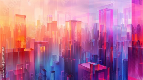 Wallpaper Mural Abstract futuristic cityscape with vibrant colors and layered geometric shapes Torontodigital.ca