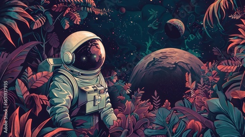 Wallpaper Mural Surreal Encounter: Astronaut Among Celestial Flora Amidst Cosmic Landscapes Torontodigital.ca