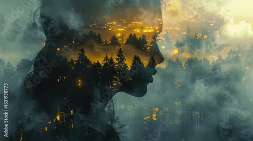 Wallpaper Mural Silhouette dreams: urban forest merges with a woman's inner world landscape Torontodigital.ca