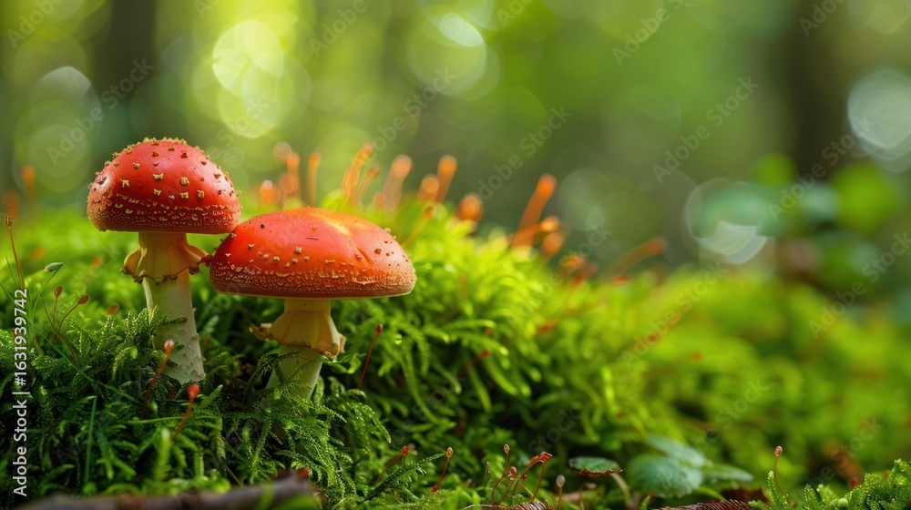custom made wallpaper toronto digitalEnchanting amanita muscaria mushrooms nestled in lush mossy forest floor scenery
