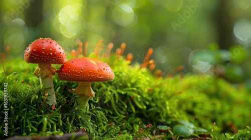 Wallpaper Mural Enchanting amanita muscaria mushrooms nestled in lush mossy forest floor scenery Torontodigital.ca