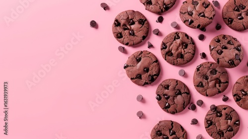 Wallpaper Mural Delightful chocolate chip cookies arranged on pastel pink background for confectionery concept Torontodigital.ca