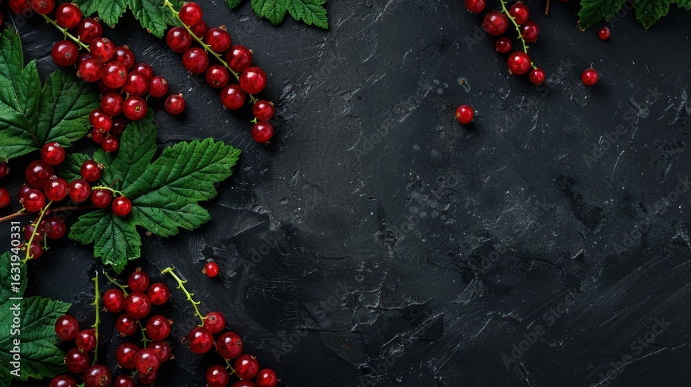 custom made wallpaper toronto digitalArtistic arrangement of vibrant red currants and fresh green leaves on dark surface
