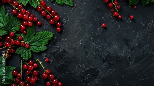 Wallpaper Mural Artistic arrangement of vibrant red currants and fresh green leaves on dark surface Torontodigital.ca