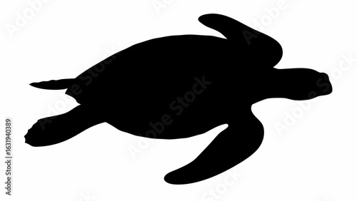 Silhouette of a sea turtle swimming gracefully with its flippers extended in a serene underwater scene