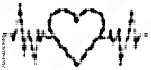 Heartbeat line with a dotted heart shape in black