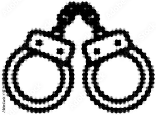 Black and white pixelated image of handcuffs symbolizing law and order