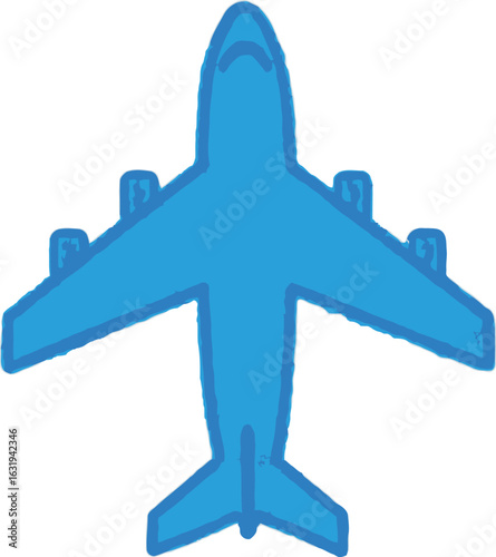 Stylized Blue Airplane Icon with Rough Edges and Winglets
