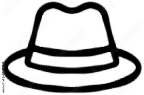 Outline of a classic fedora hat in black and white illustration