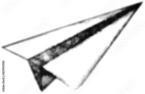 Black and white halftone paper airplane design