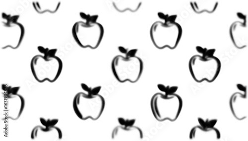 Pattern of black and white halftone apples, abstract pop art