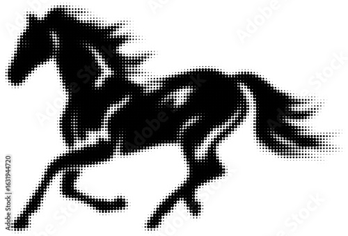 Silhouette of galloping horse in halftone dots