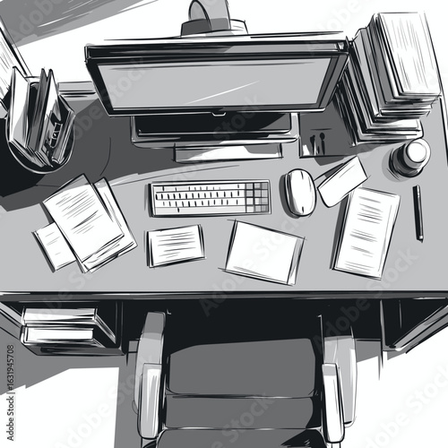 Minimalist Desk Setup with Computer and Stationery