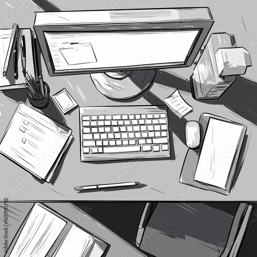 Minimalist Desk Setup with Computer and Stationery