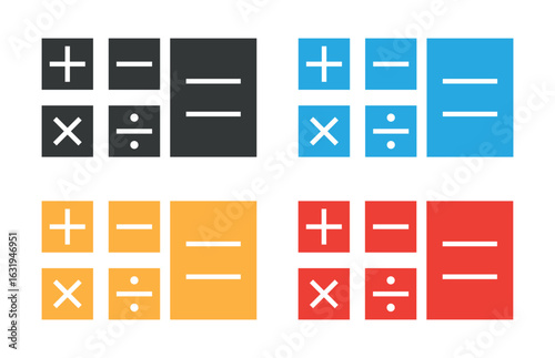 Colorful Calculator Symbols Icons Set – Mathematical Operations (Plus, Minus, Multiply, Divide, Equals)