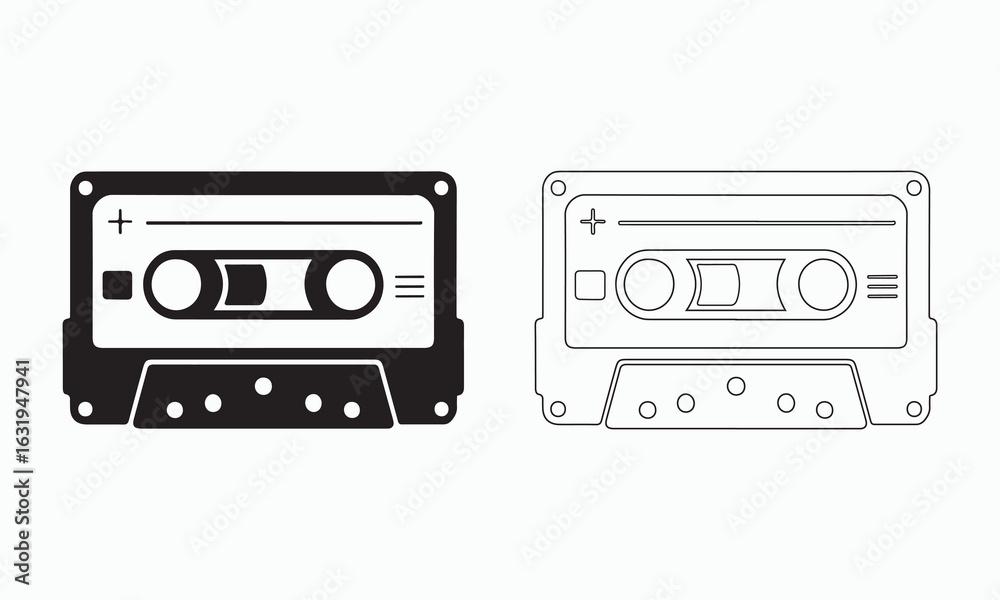 Fototapeta premium Retro Cassette Tape Icons in Black and White 