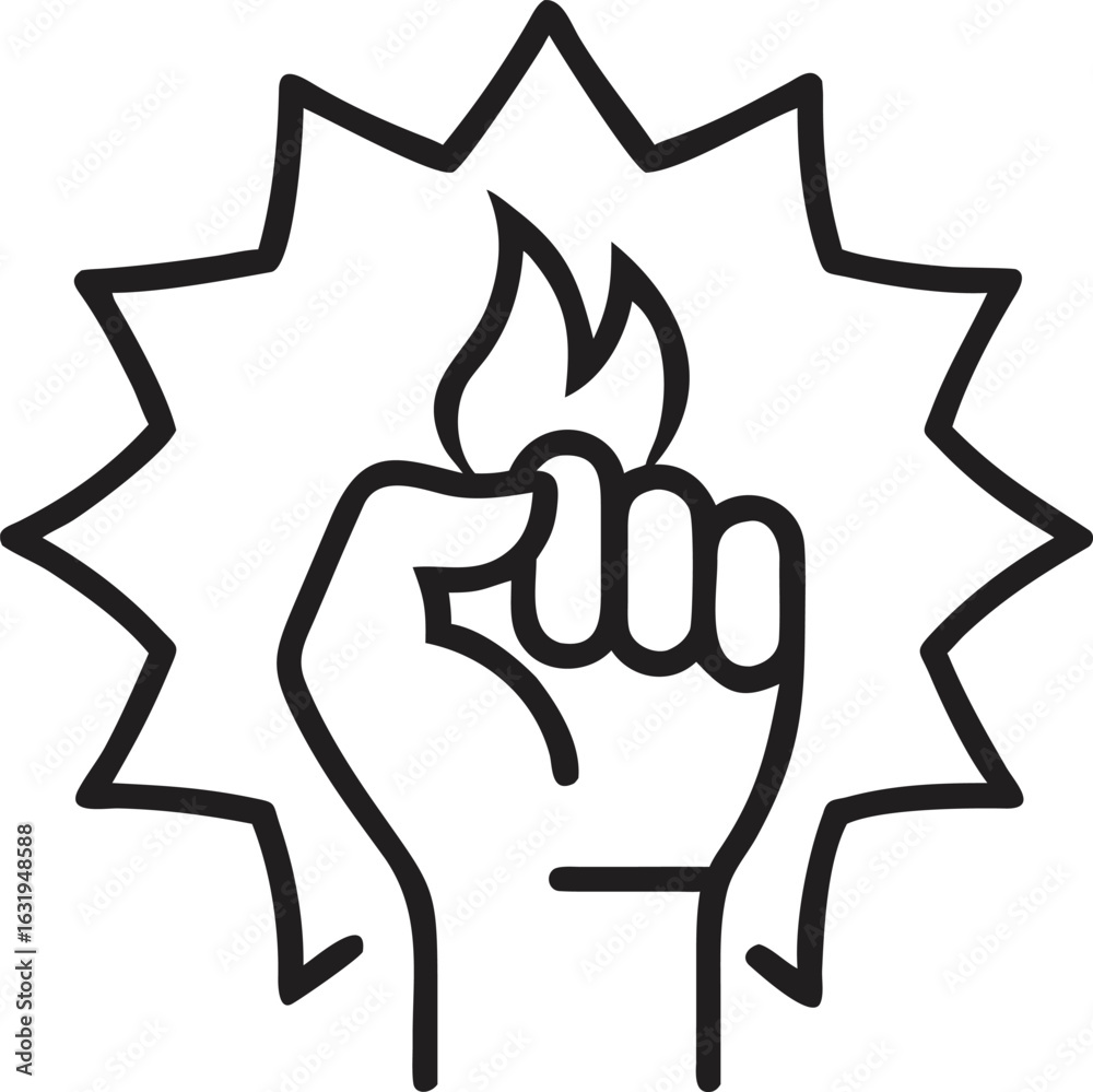 Fototapeta premium Vector illustration of fist with flame icon isolated