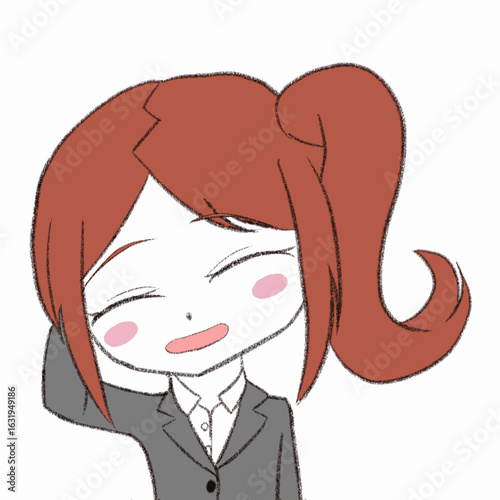 照れるスーツを着た女性