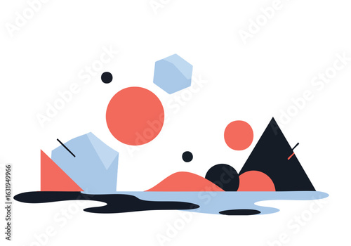 Abstract Geometric Landscape with Cubes and Circles
