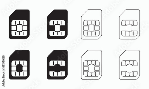 Vector Illustration of SIM Card Icons in Black and White
