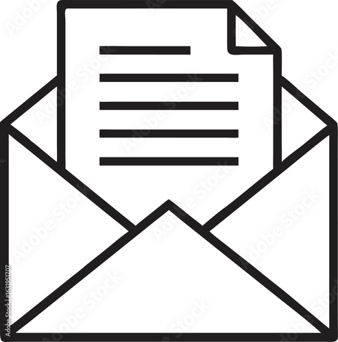 Vector illustration of open envelope with a letter inside isolated