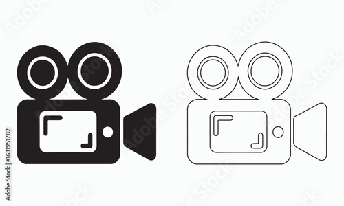 Simple Black and White Film Camera Icon Set
