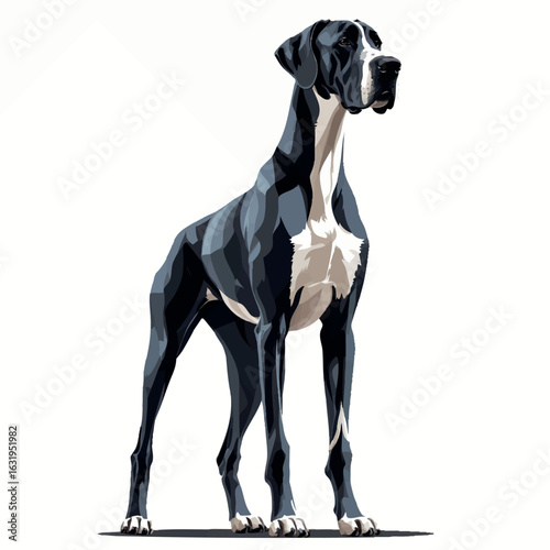 Isometric vector great dane towering in standing pose, elegant and tall, vector-friendly, isolated on white
